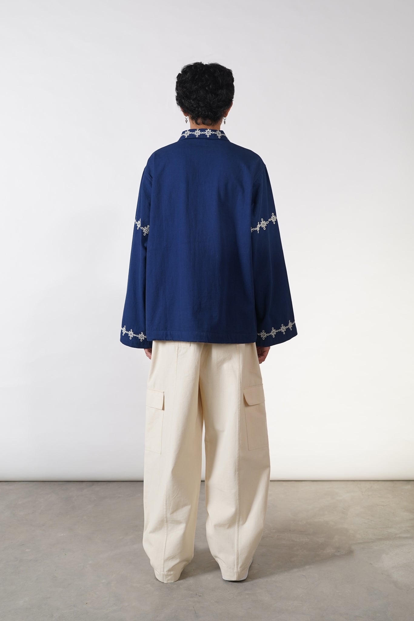 Ecru Embroidered Kurta [Navy]