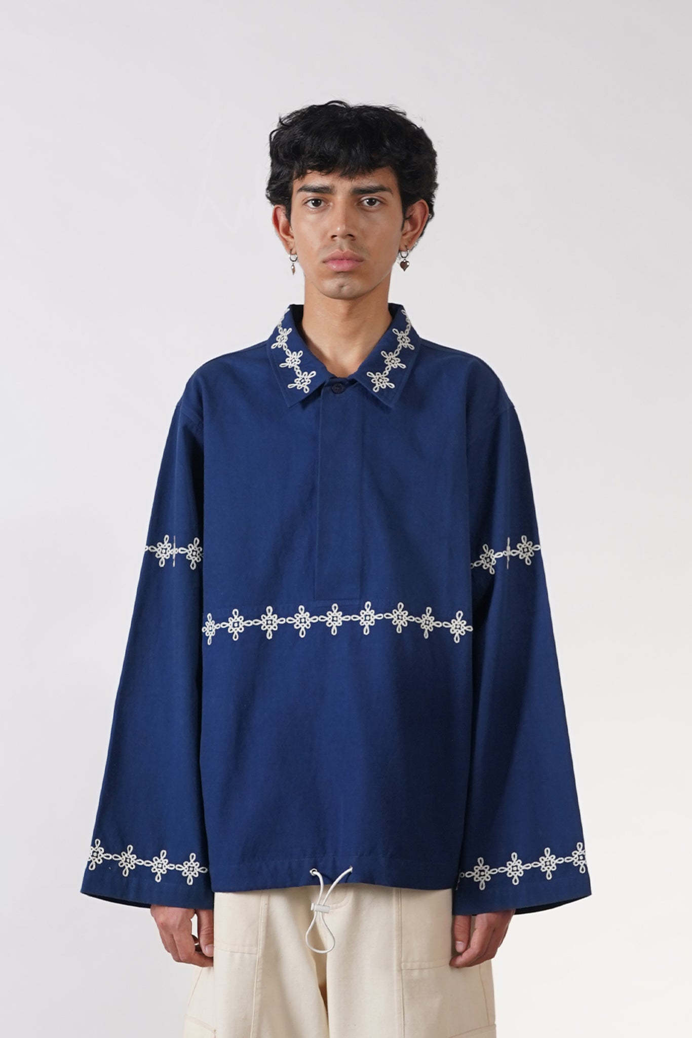 Ecru Embroidered Kurta [Navy]