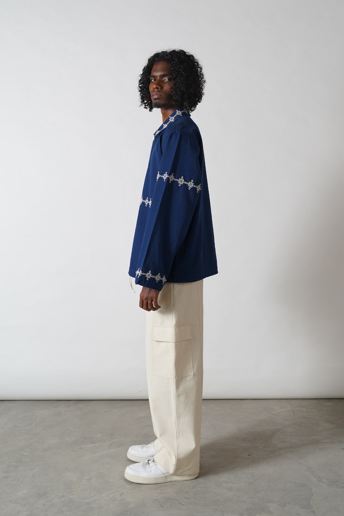 Ecru Embroidered Kurta [Navy]