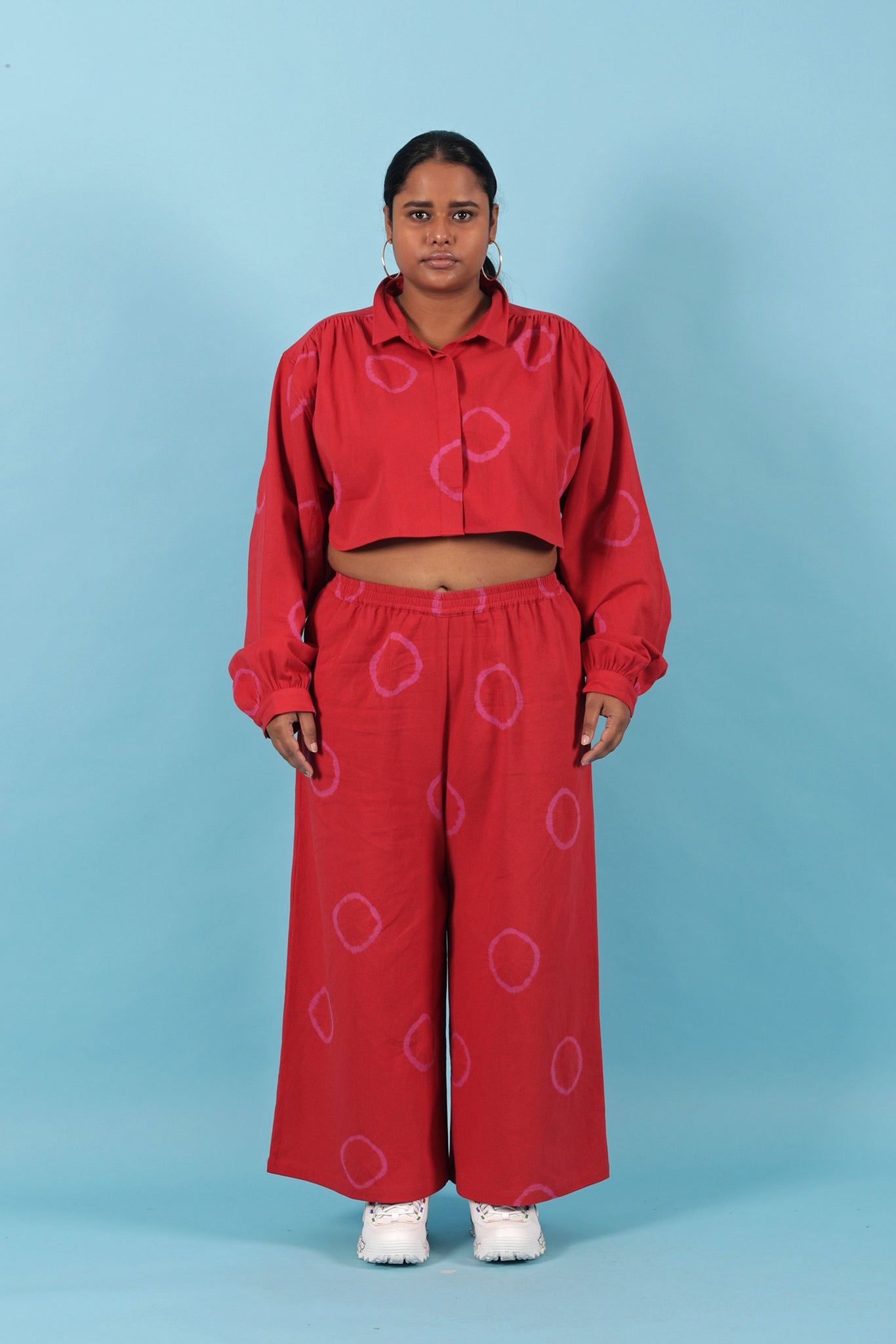 Ring Crop Blouse [Red+Pink] - M